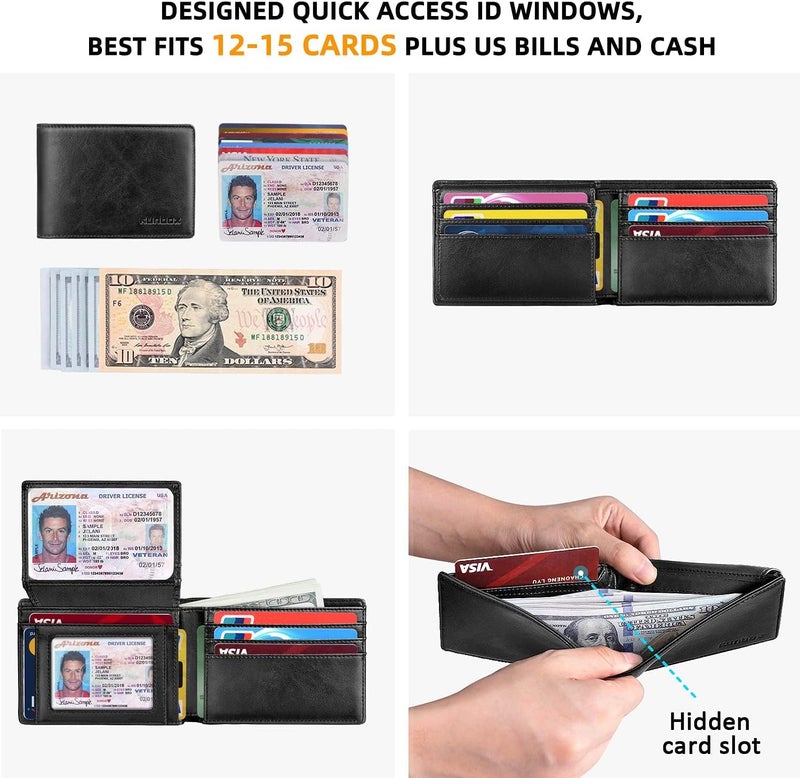 RUNBOX Wallet for Men Slim Rfid Leather 2 ID Window With Gift Box | Slim, Rfid, 2 ID Window, With Gift Box, Slim, Rfid - Image 2